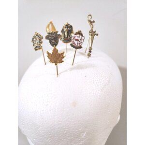 Lot of 7 Hat Pins Various Themed Faux Gold Lapel Accessories